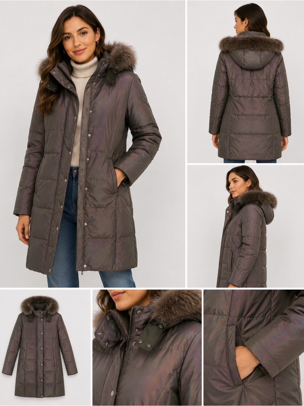 Womens UD Utex Design Brown Irridecent Goose Down-Fill High Coat Size M